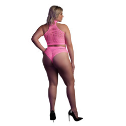 Ouch! Glow Ensemble Bustier et Culotte Filet Rose Fluo